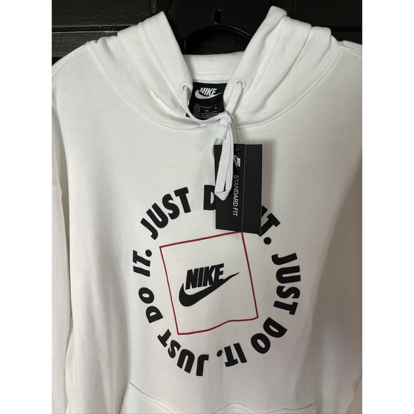 VTG Nike Just Do It Hoodie Men's XL White Sweatshirt Swoosh Y2K - New - Picture 1 of 12